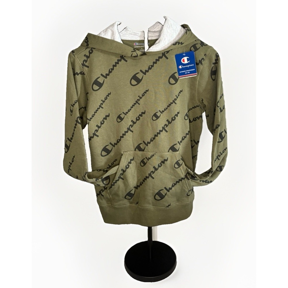 Champion Youth All-Over Print Logo Graphic Hoodie, Forest Green